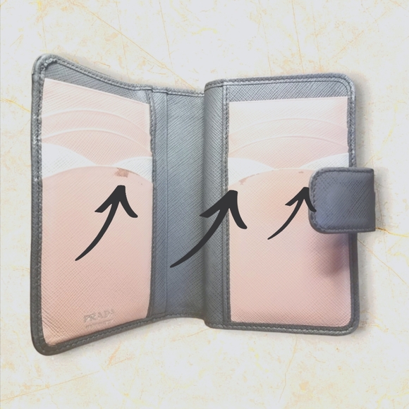 Prada Tri Color Saffiano Leather Wallet Greyish/Blue & Pink/Tan w/C.O. 🌸 - Picture 6 of 13